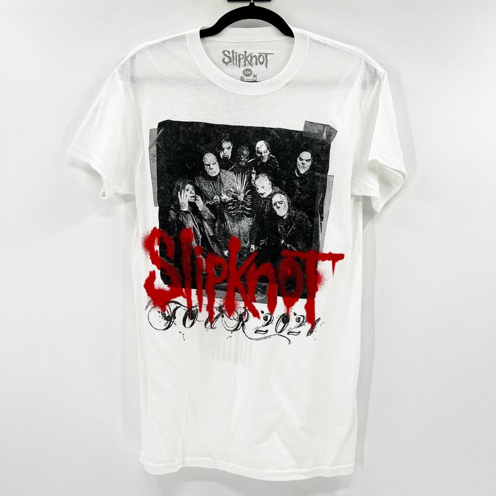 Slipknot Unisex White Graphic Print Short Sleeve Band Tour 2021 Tee T Shirt S‎